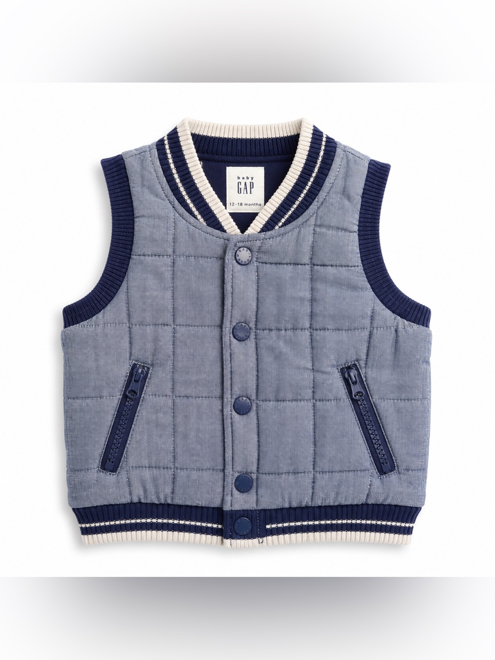 Baby GAP Boys Reversible Quilted Varsity Vest Blue 12-18M
